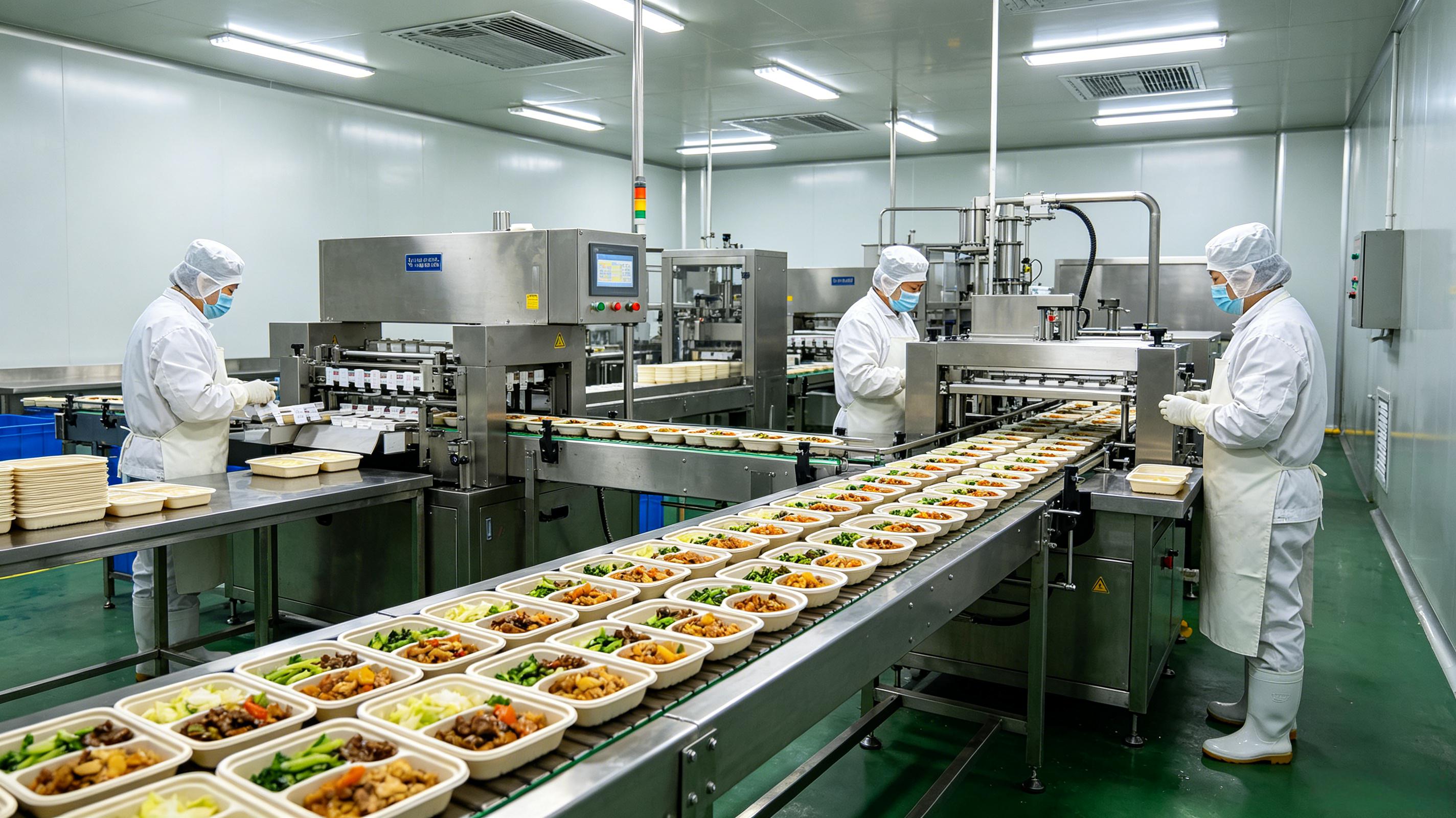 日产5万份预制菜加工工厂｜全自动输送式盒饭/餐盒封口生产线落地