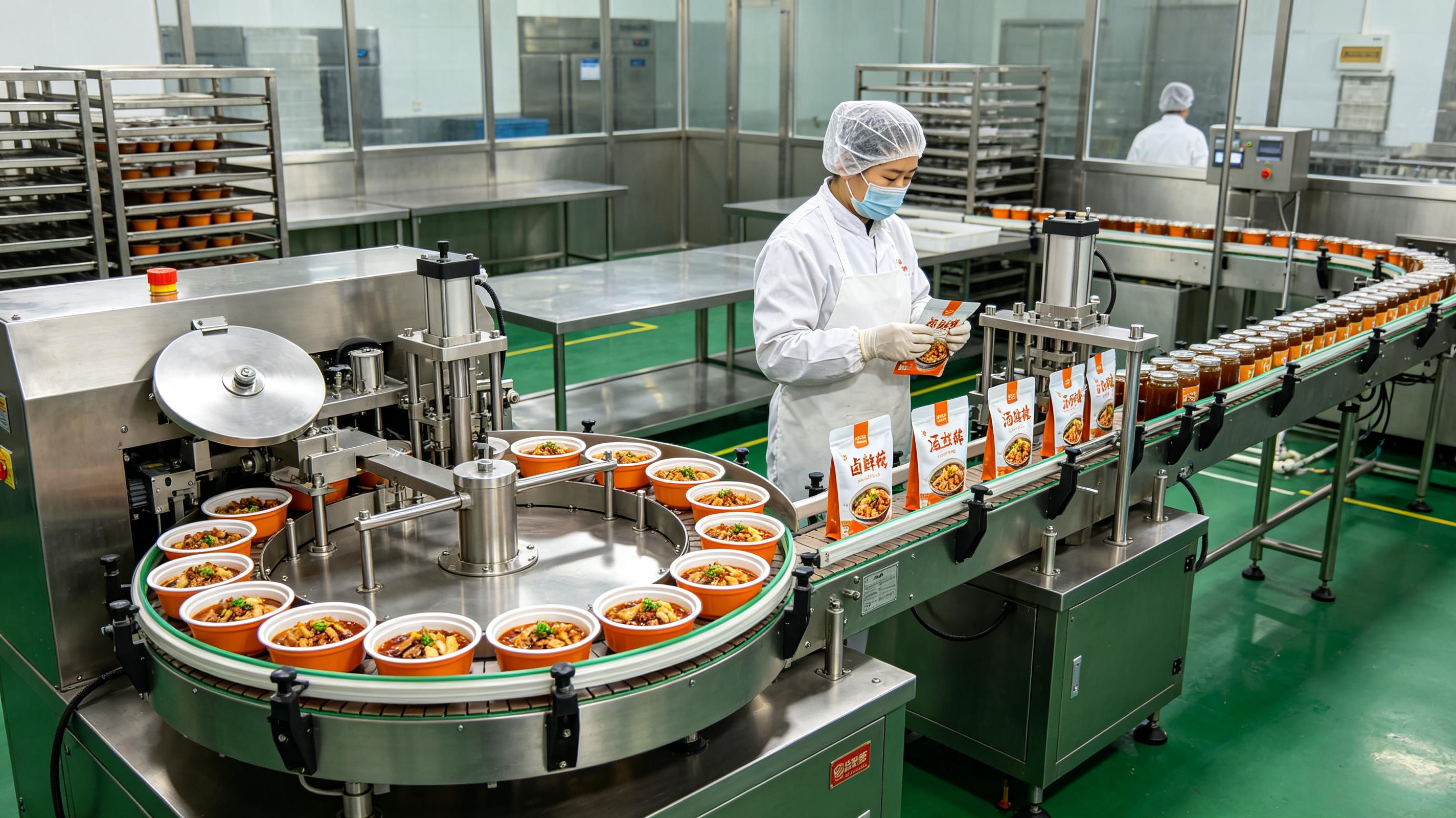 全国连锁卤味品牌中央工厂｜转盘式封口+自立袋旋盖成套项目