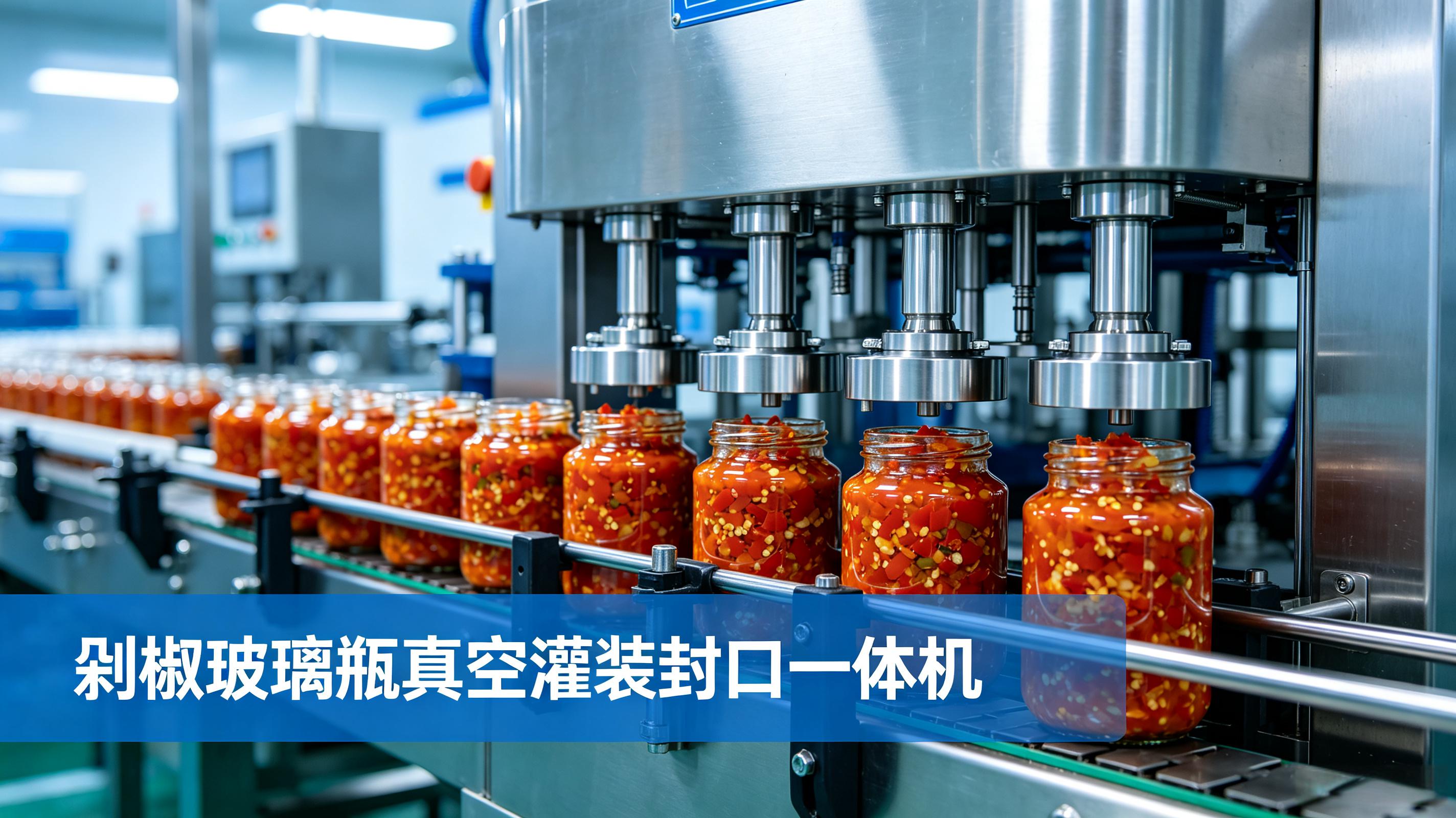 剁椒玻璃瓶真空灌装封口一体机，规模化辣酱厂配套整线方案