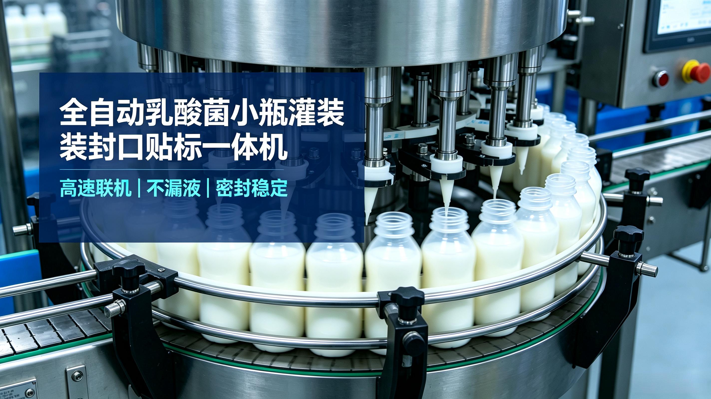 全自动乳酸菌小瓶灌装封口贴标一体机 高速联机不漏液密封稳定