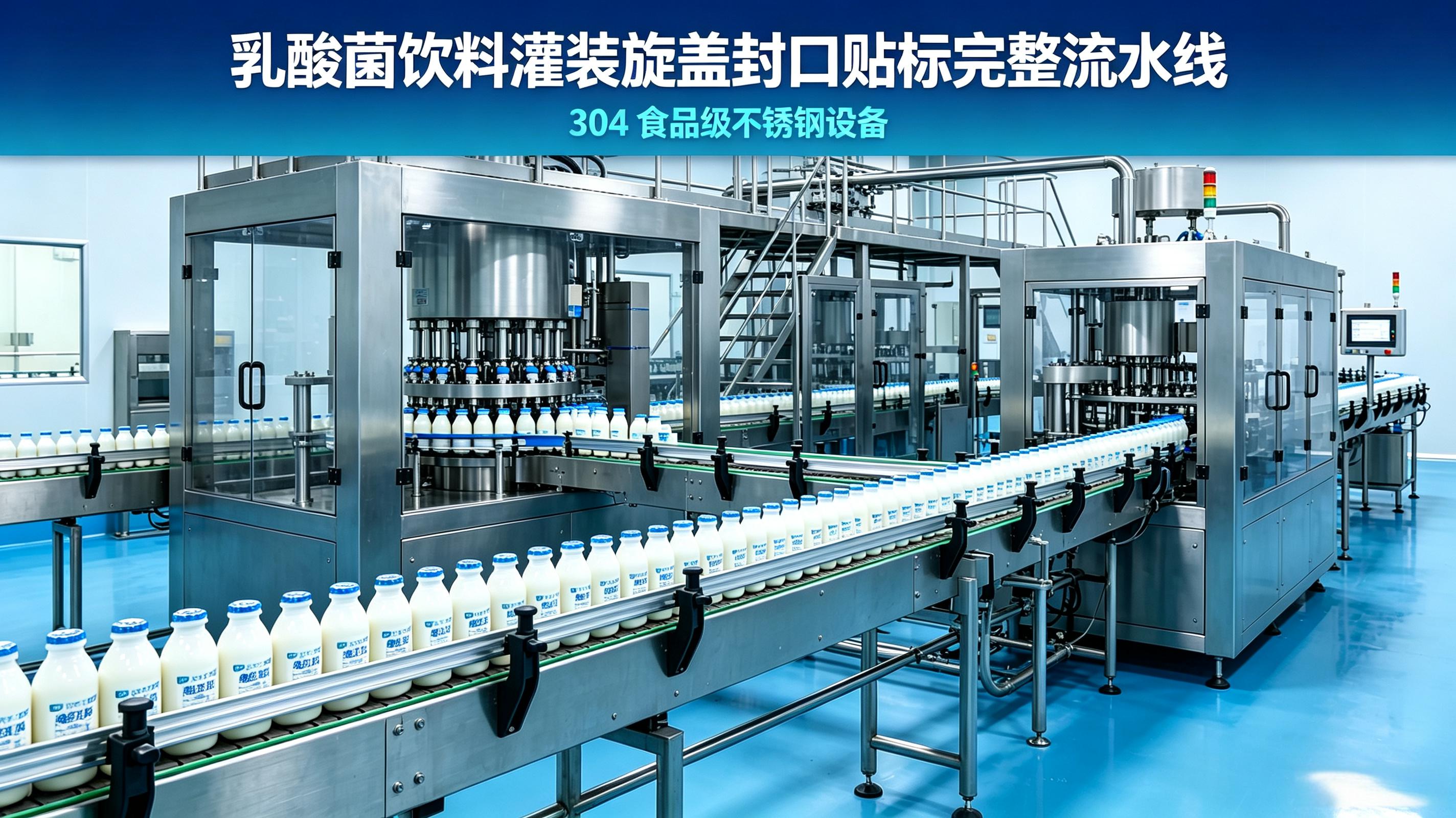 乳酸菌饮料灌装旋盖封口贴标完整流水线 304 食品级不锈钢设备
