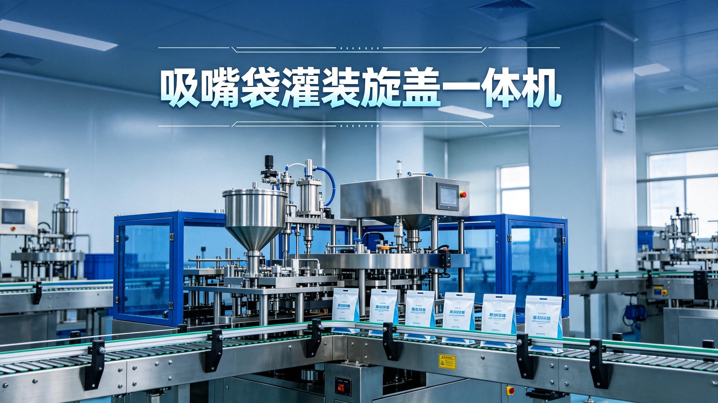 一台吸嘴袋灌装旋盖一体机=灌装+封口+旋盖，省人省力省空间